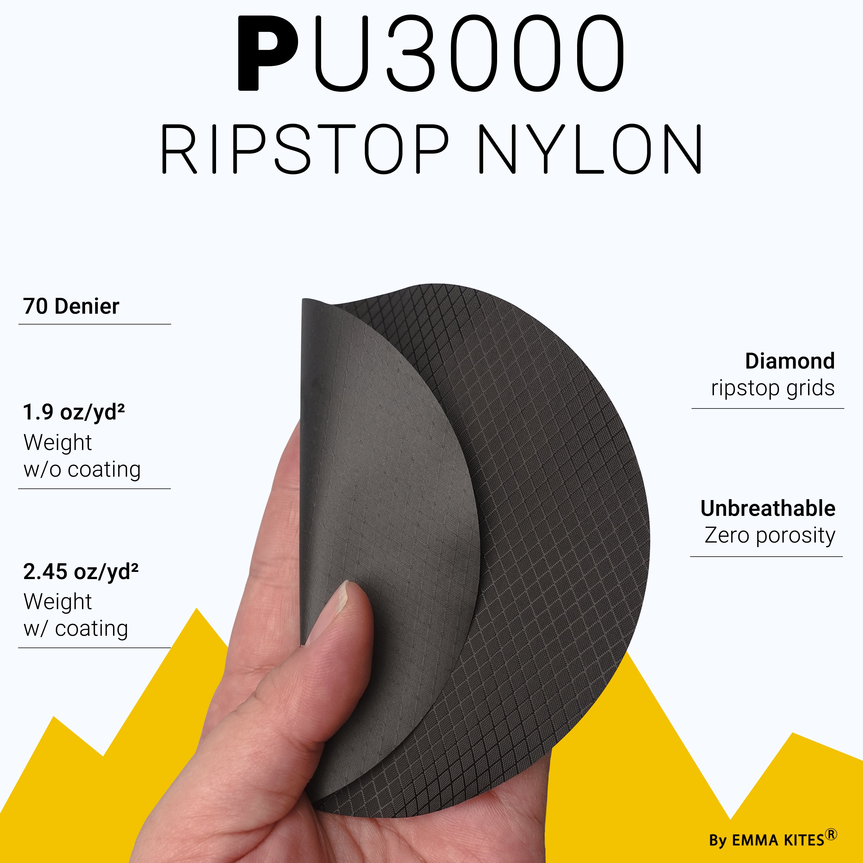 70D Ripstop Nylon PU3000 Waterproof - by the yard