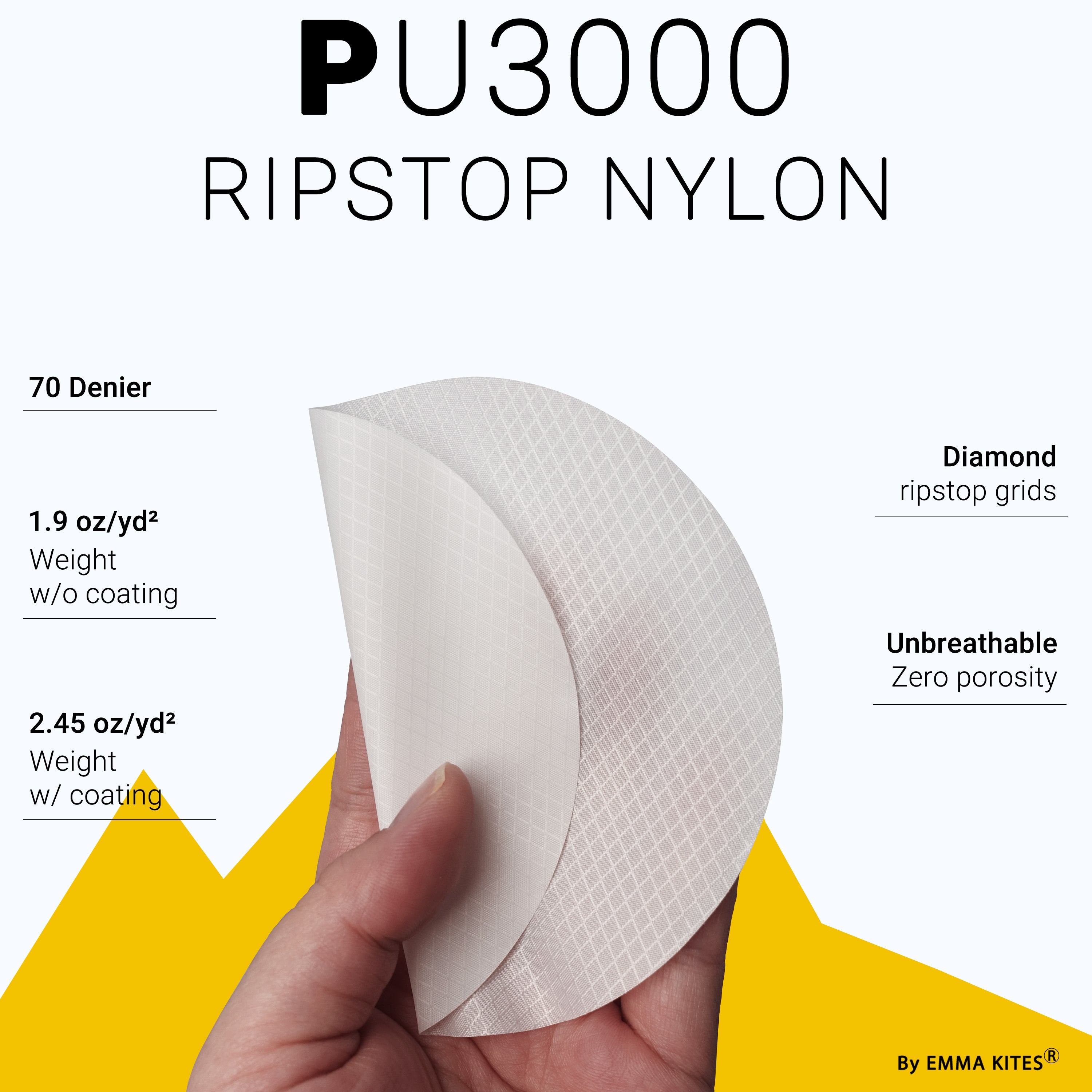 70D Ripstop Nylon PU3000 Waterproof - by the yard