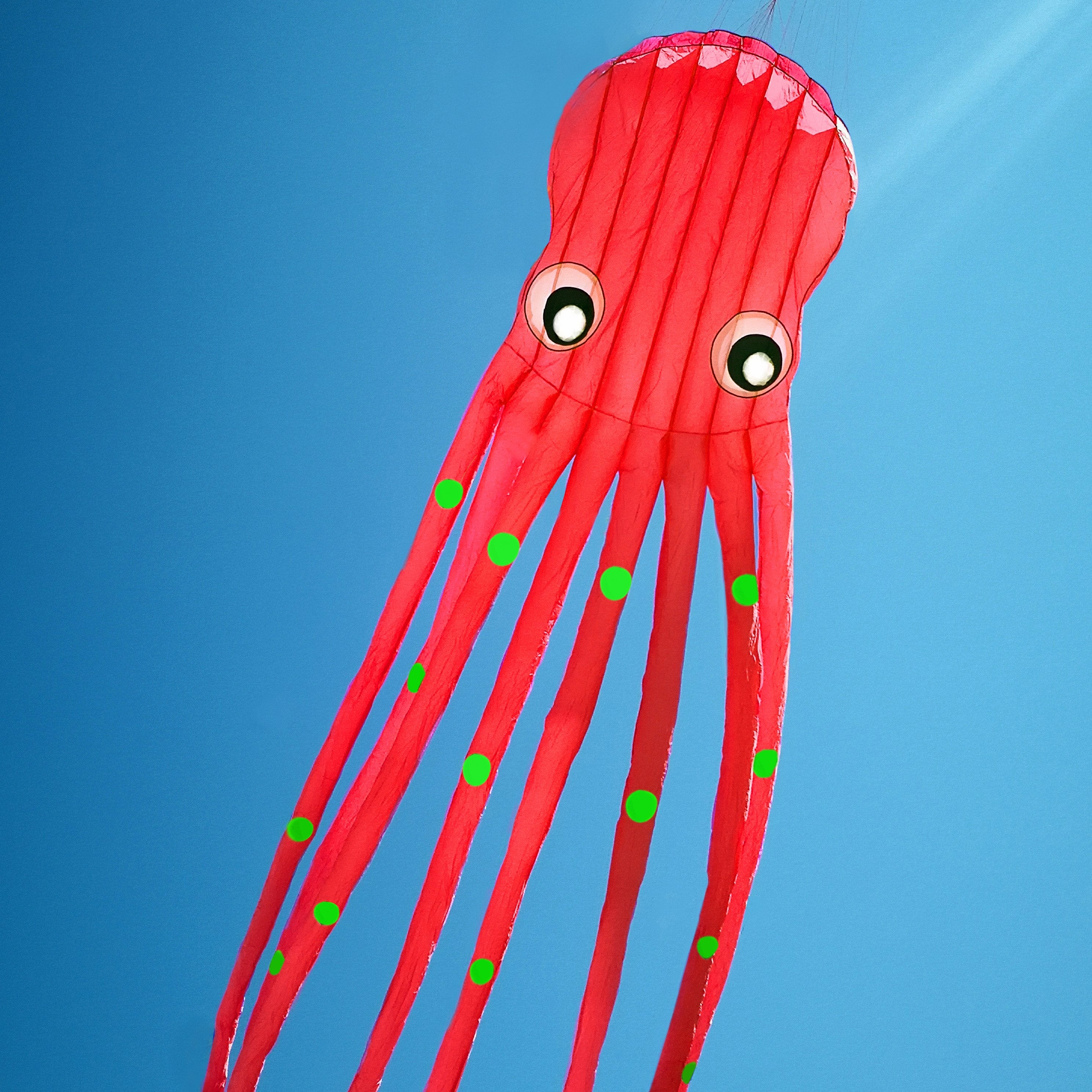 Large 3D 98ft / 30M Tube-Shaped Parafoil Octopus Kite - Red